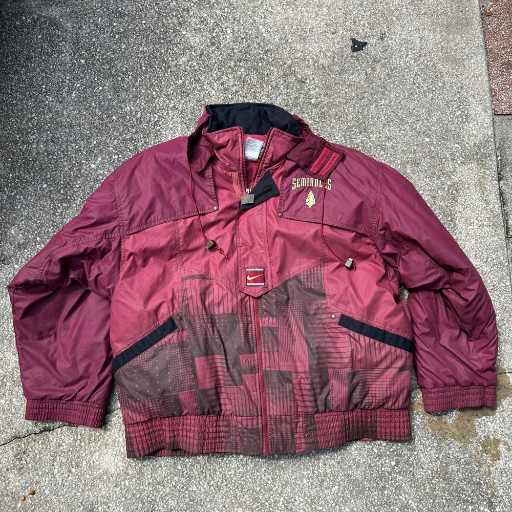 Vintage 90s Nike Team Sports FSU Seminoles Down Puffer Jacket Maroon Mens Large